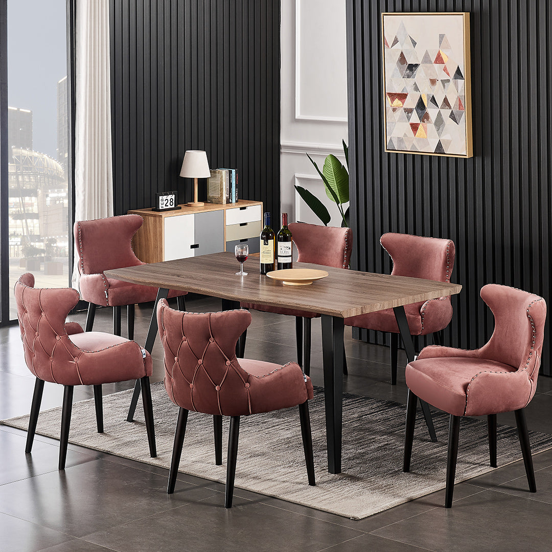 Oxford Rocco LUX Dining Set, a Table and Chairs Set of 6, Walnut