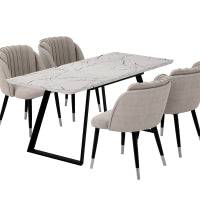 Milano Toga Extendable Dining Set | a White Extendable Dining Table & 4 Dining Chairs with Silver End Caps