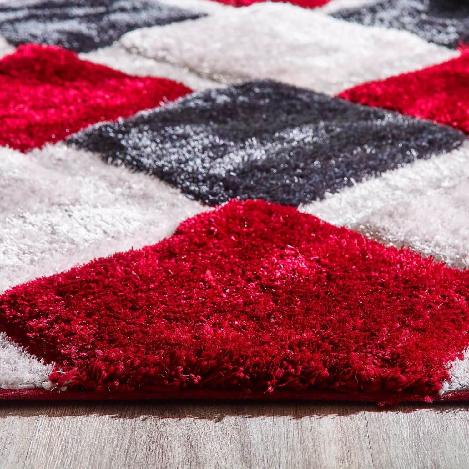 3D Red Geometric Shaggy Rug - PN Home