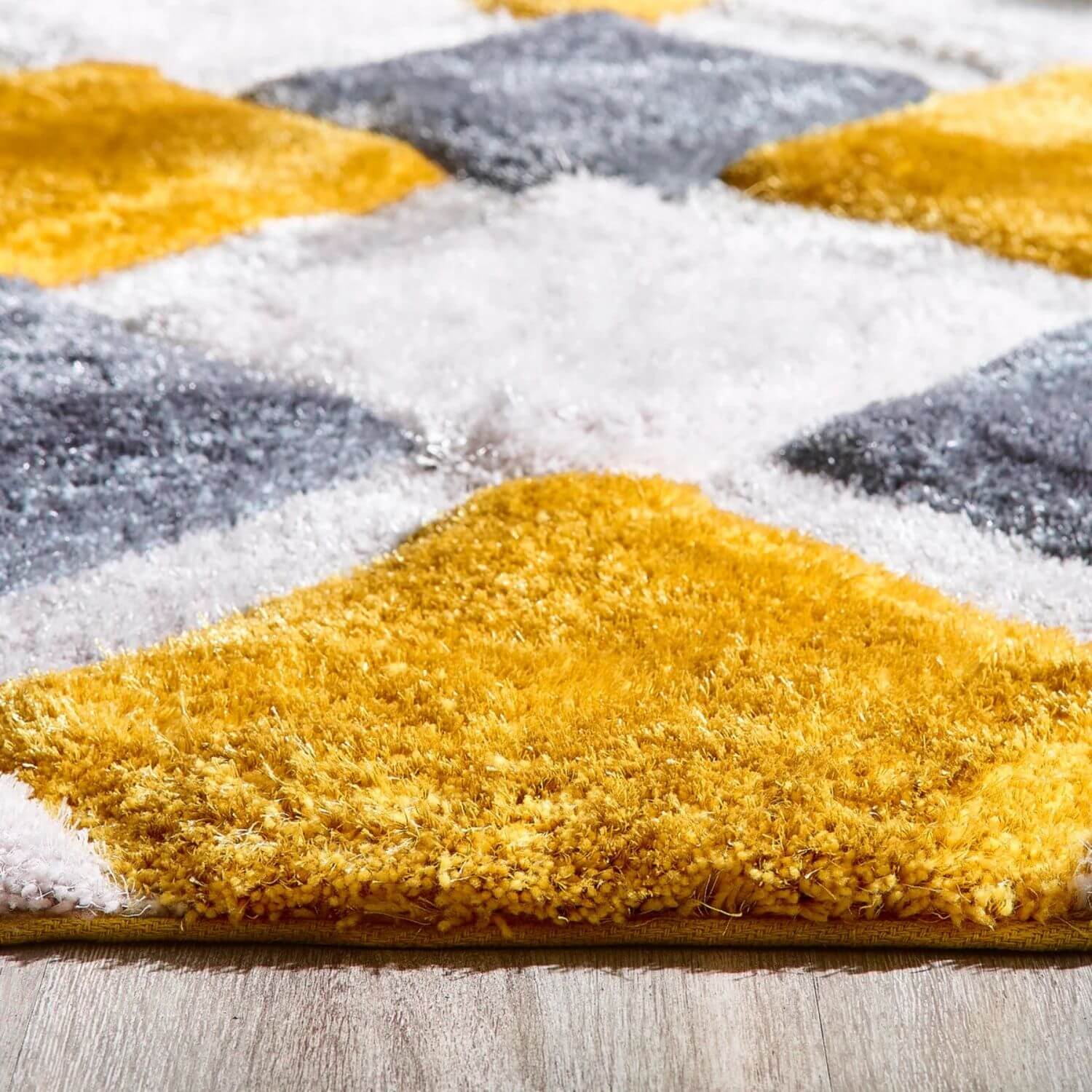 3D Ochre Geometric Shaggy Rug - PN Home