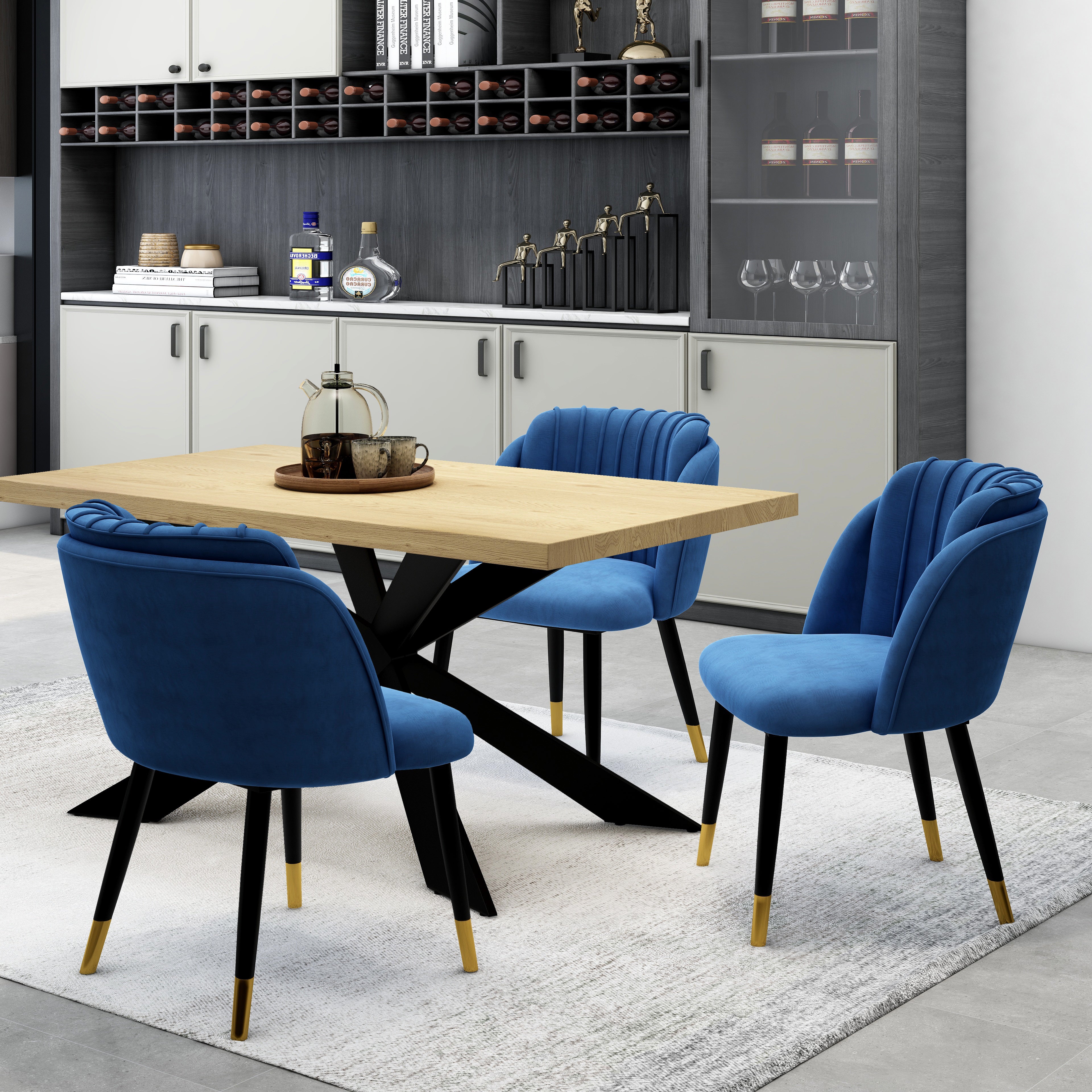 Milano Duke LUX Dining Set | a Oak Dining Table & 4 Dining Chairs with Silver End Caps