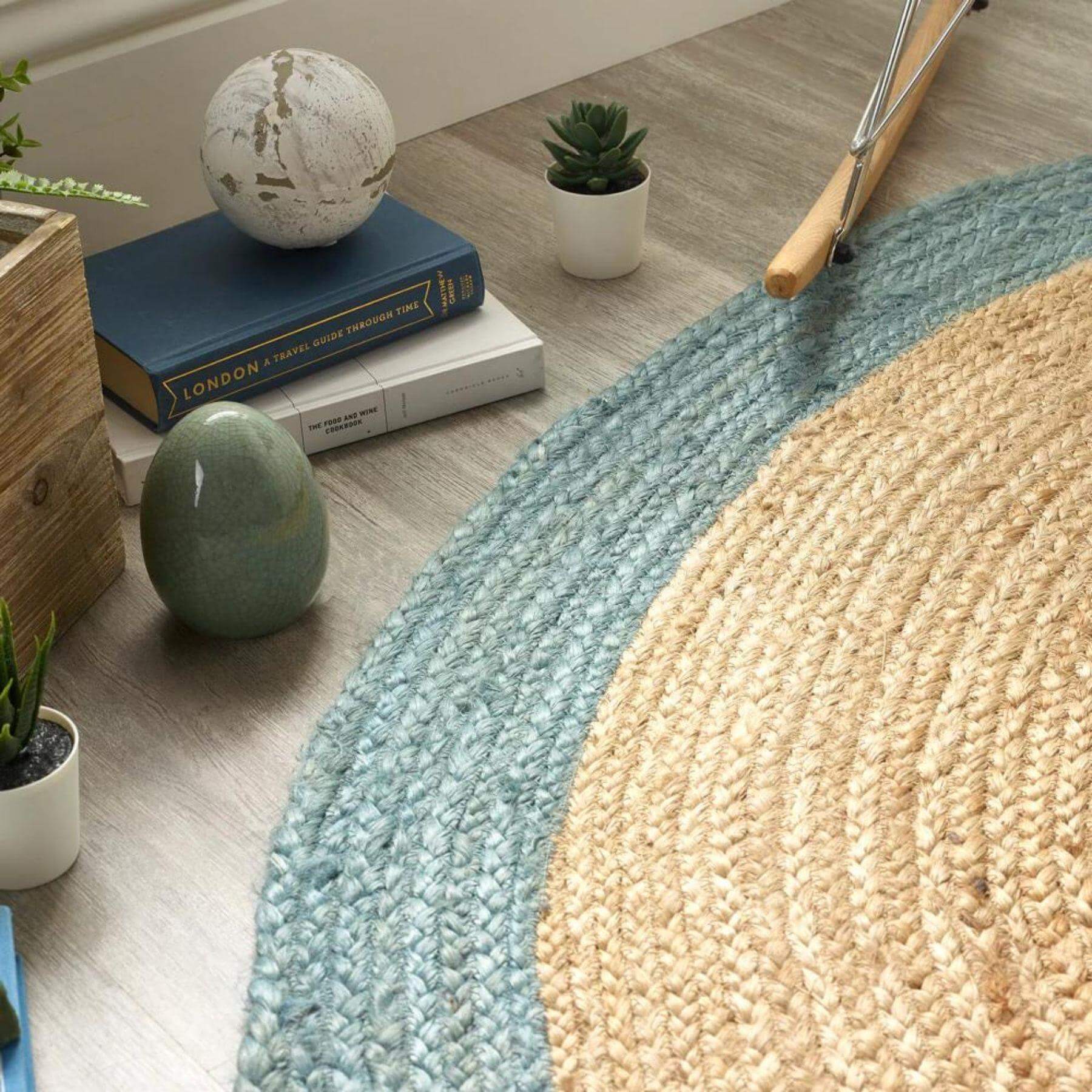 Bordered Duck Egg Blue Jute Rug - PN Home