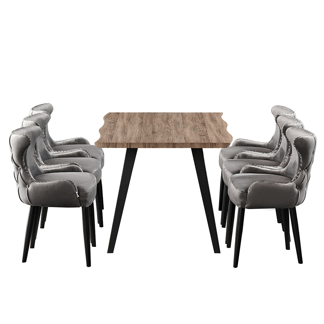 Oxford Rocco LUX Dining Set, a Table and Chairs Set of 6, Walnut