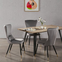 New York Rocco LUX Dining Set, a Table and Chairs Set of 4, Walnut/Grey