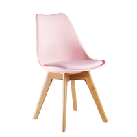5PCs Dining Set - an Oak Halo Dining Table & Set of 4 Pink Lorenzo Tulip chairs with Padded Seat