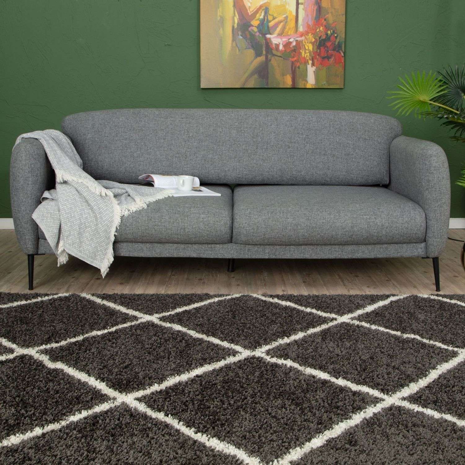 Moroccan Dark Grey Shaggy Rug | 540 - PN Home