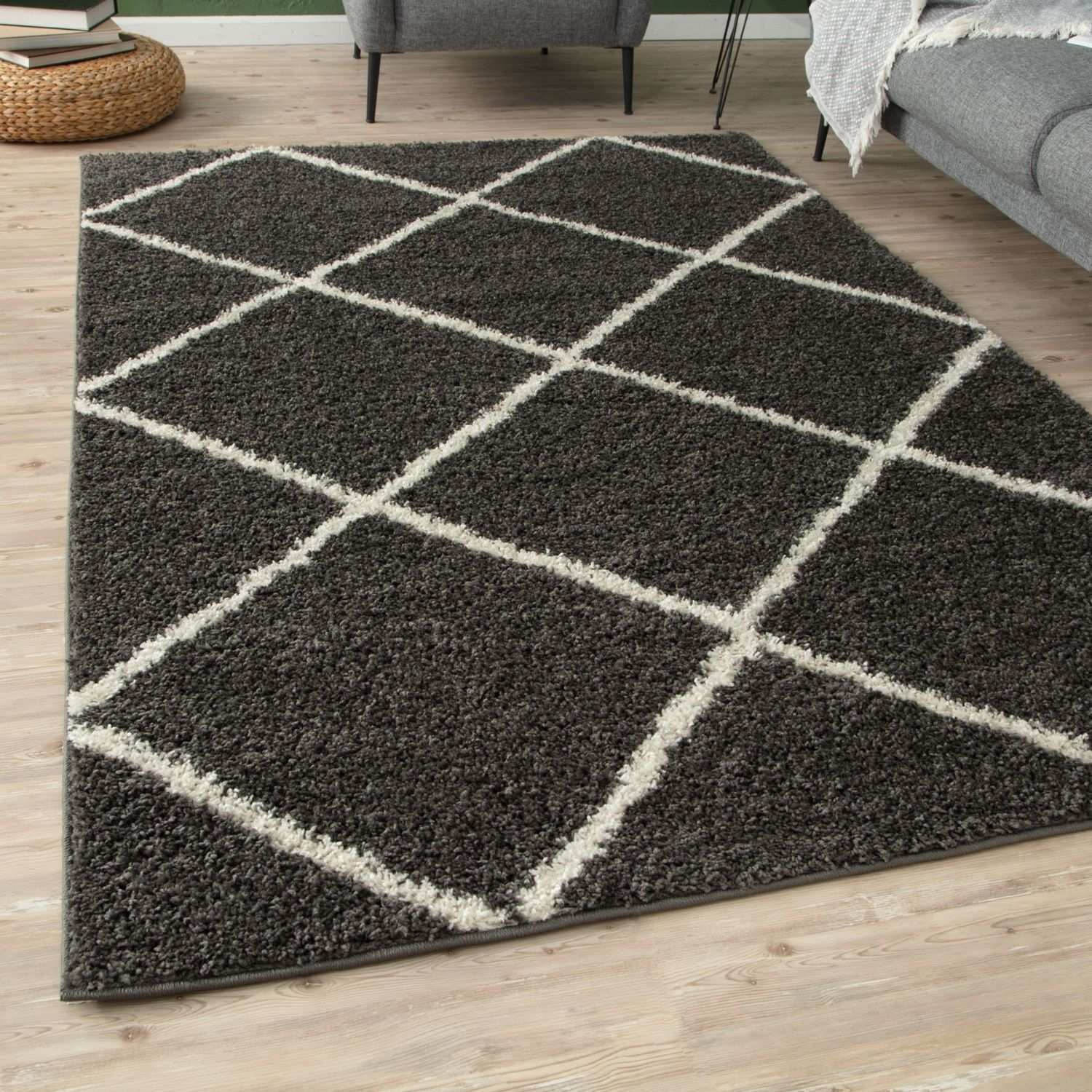 Moroccan Dark Grey Shaggy Rug | 540 - PN Home