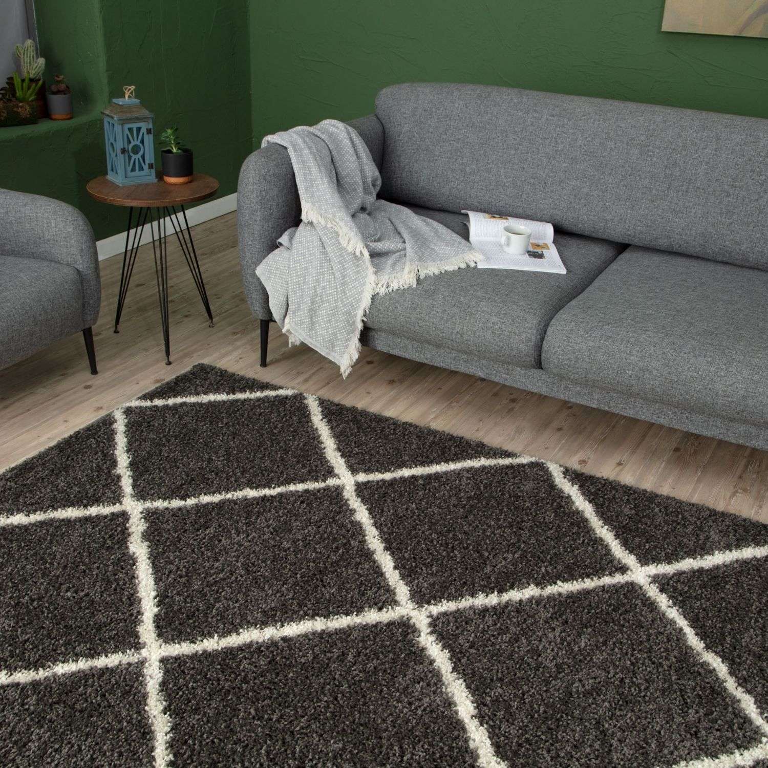 Moroccan Dark Grey Shaggy Rug | 540 - PN Home