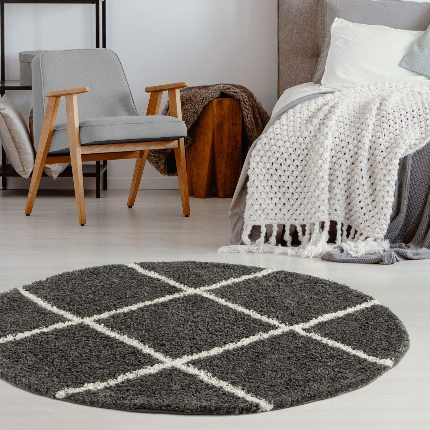 Moroccan Dark Grey Shaggy Rug | 540 - PN Home
