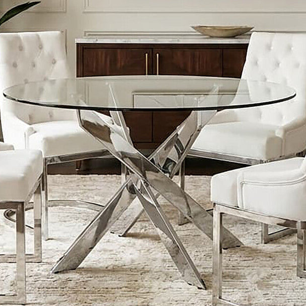 Allure Round Dining Table With Chrome Intersected Legs - PN Home