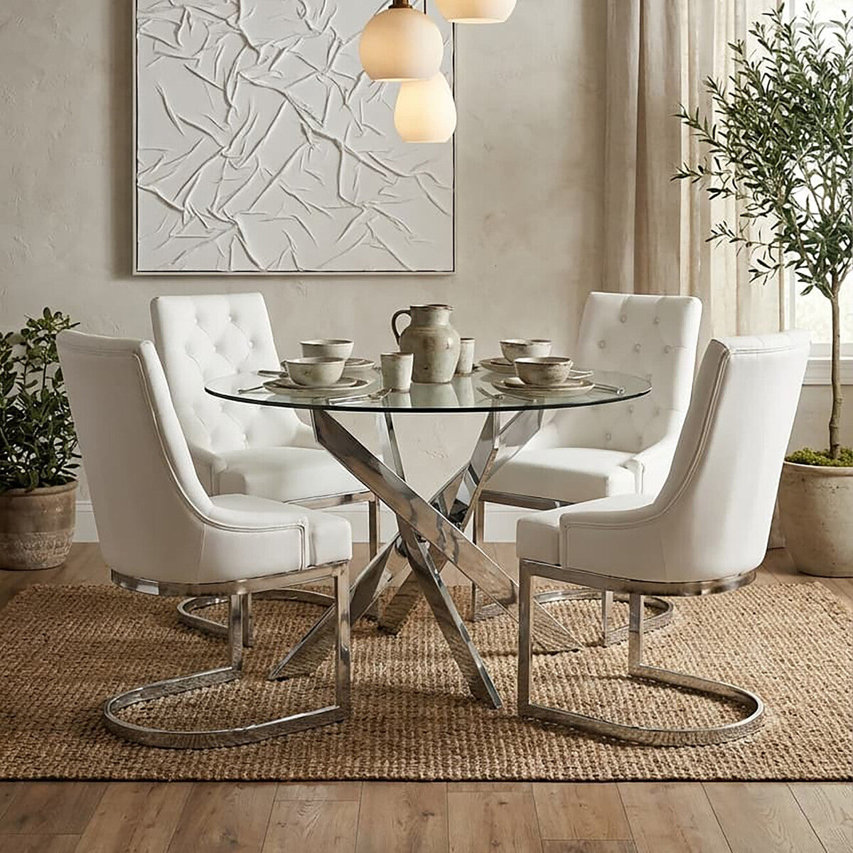 Allure Round Dining Table With Chrome Intersected Legs - PN Home