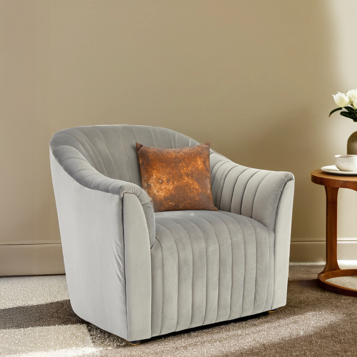 Opel Grey Velvet Armchair - PN Home