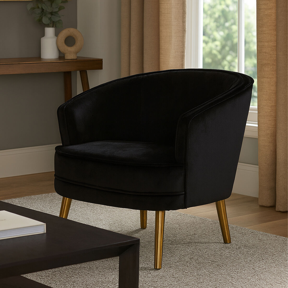 Louxor Black Velvet Round Chair - PN Home