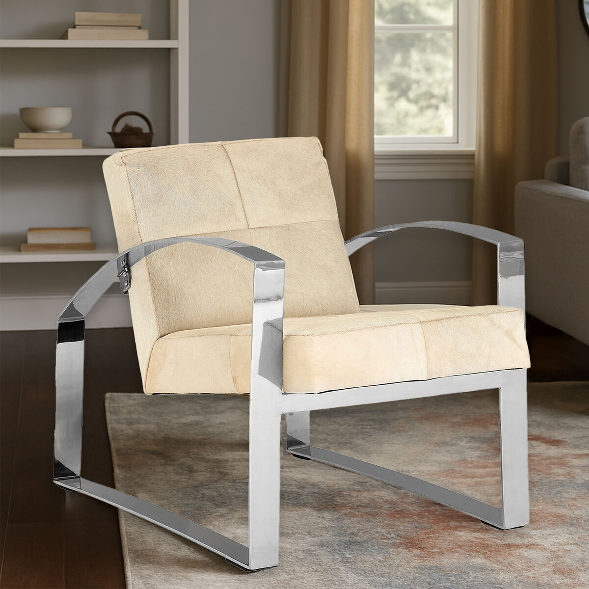 Kensington Townhouse Hairon Leather Chair With Steel Legs - PN Home