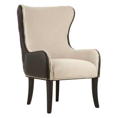 Doucet Natural Fabric Armchair with Black Leather Effect Back - PN Home