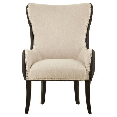 Doucet Natural Fabric Armchair with Black Leather Effect Back - PN Home