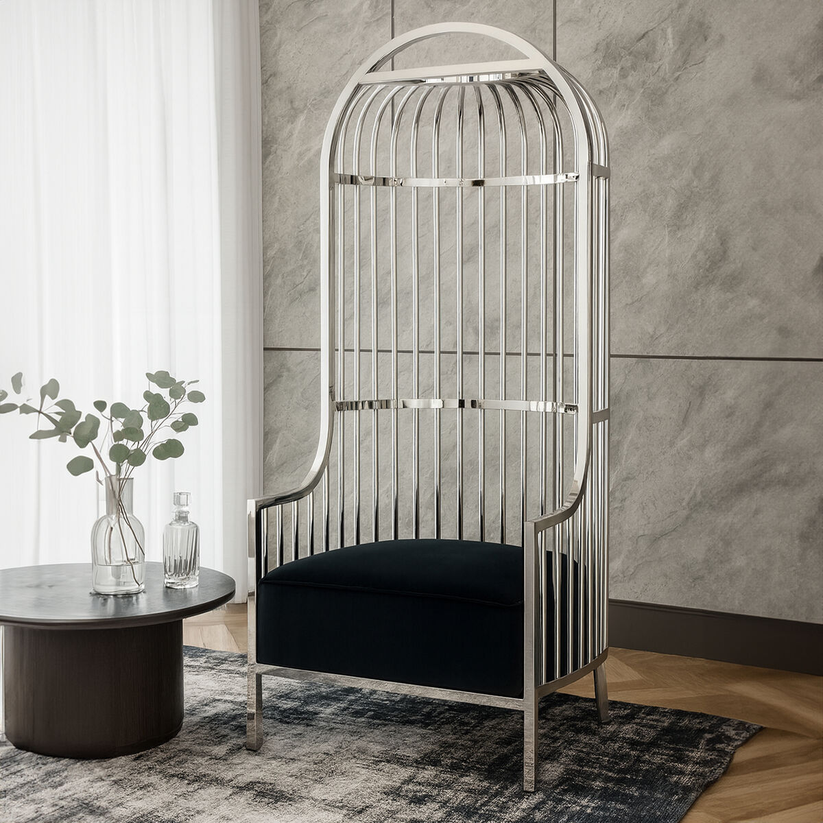 Eliza Silver Finish Dome Cage Chair - PN Home