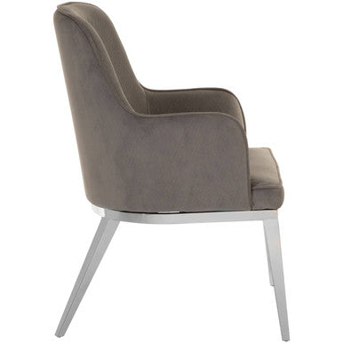 Eliza Grey Velvet Dining Chair With Silver Finish Legs - PN Home