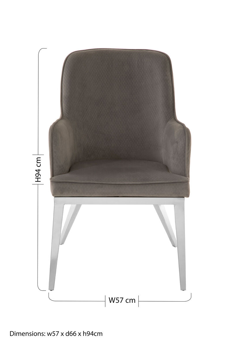 Eliza Grey Velvet Dining Chair With Silver Finish Legs - PN Home