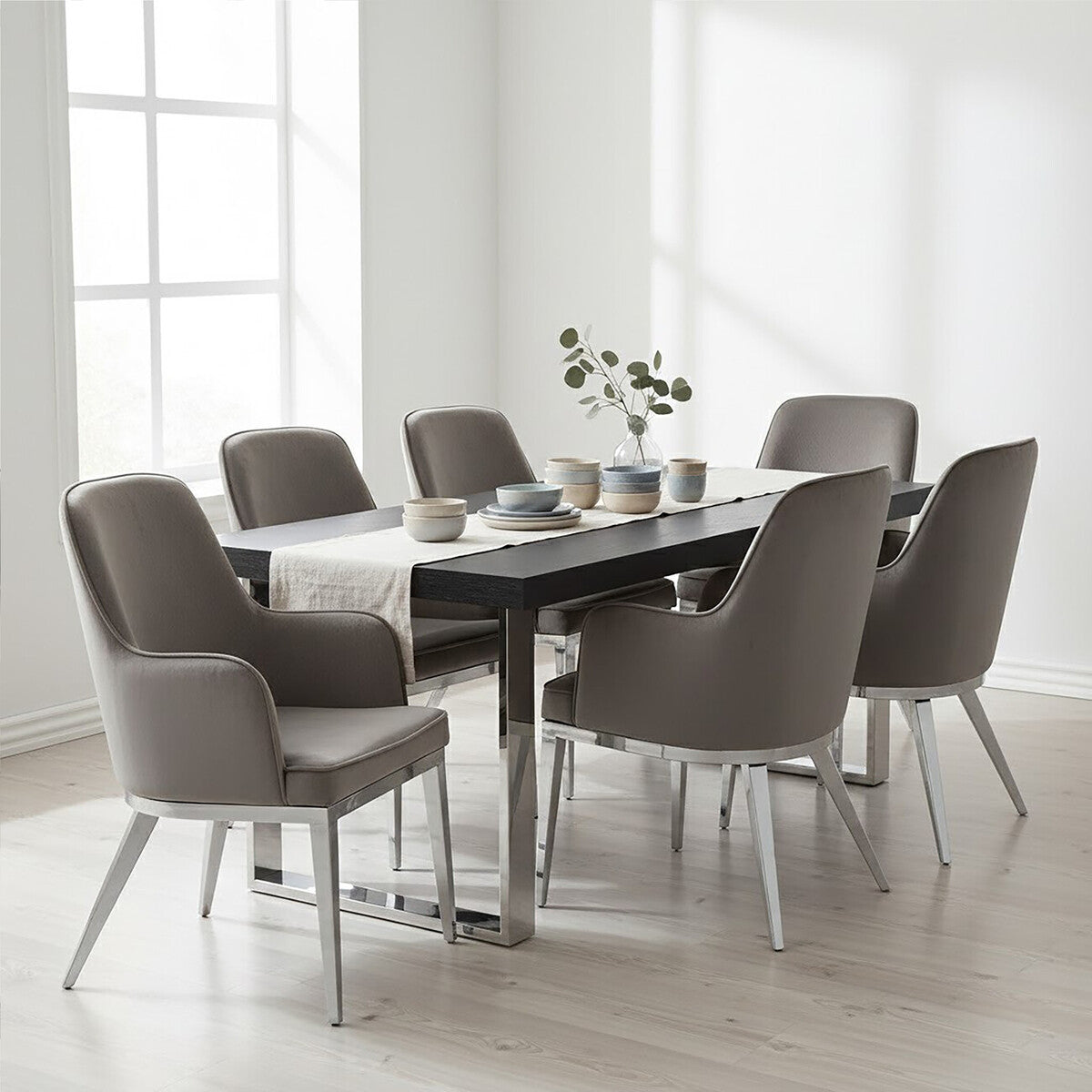 Eliza Grey Velvet Dining Chair With Silver Finish Legs - PN Home