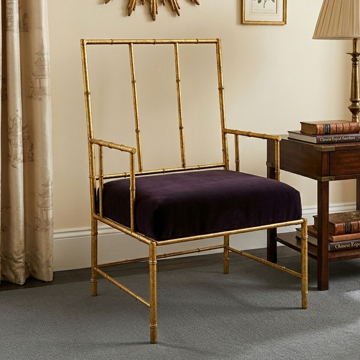 Monroe Gold and Black Velvet Accent Chair - PN Home