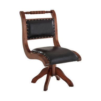 Inca Black Leather and Teak Wood Swivel Chair - PN Home