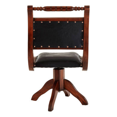 Inca Black Leather and Teak Wood Swivel Chair - PN Home