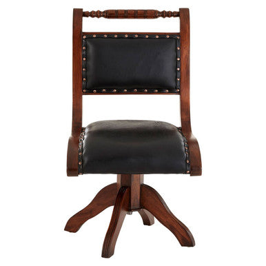 Inca Black Leather and Teak Wood Swivel Chair - PN Home
