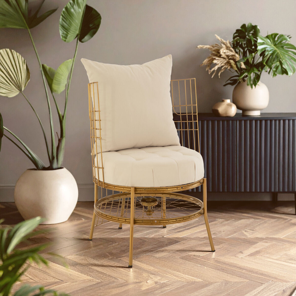Mantis Gold Finish Wheel Design Chair With Cushion - PN Home