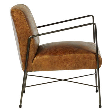 Hoxton Light Brown Genuine Leather and Iron Lounge Chair - PN Home