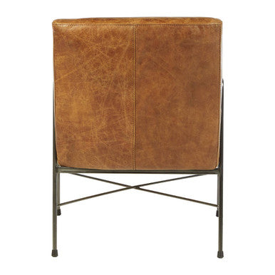 Hoxton Light Brown Genuine Leather and Iron Lounge Chair - PN Home