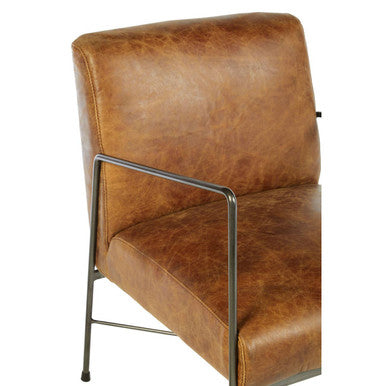 Hoxton Light Brown Genuine Leather and Iron Lounge Chair - PN Home