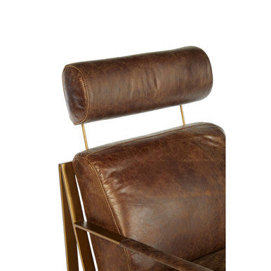 Hoxton Brown Leather Lounge Chair with Rose Gold Iron Frame - PN Home