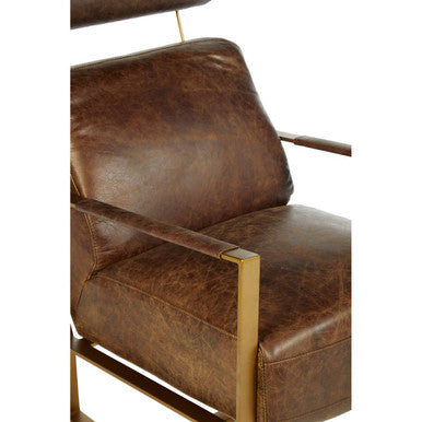 Hoxton Brown Leather Lounge Chair with Rose Gold Iron Frame - PN Home