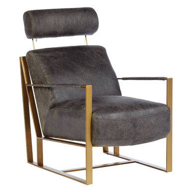 Hoxton Grey Leather Lounge Chair with Rose Gold Finish Frame - PN Home