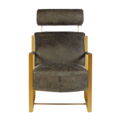 Hoxton Grey Leather Lounge Chair with Rose Gold Finish Frame - PN Home