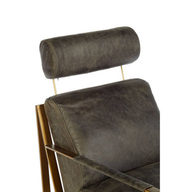 Hoxton Grey Leather Lounge Chair with Rose Gold Finish Frame - PN Home