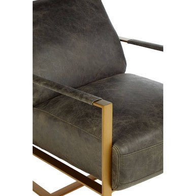 Hoxton Grey Leather Lounge Chair with Rose Gold Finish Frame - PN Home