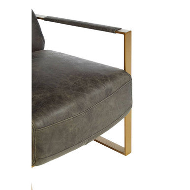 Hoxton Grey Leather Lounge Chair with Rose Gold Finish Frame - PN Home
