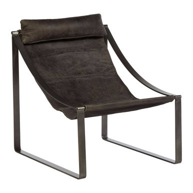 Hoxton Antique Black Leather Sling Chair - PN Home