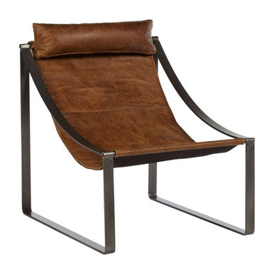 Hoxton Genuine Light Brown Leather Sling Chair - PN Home