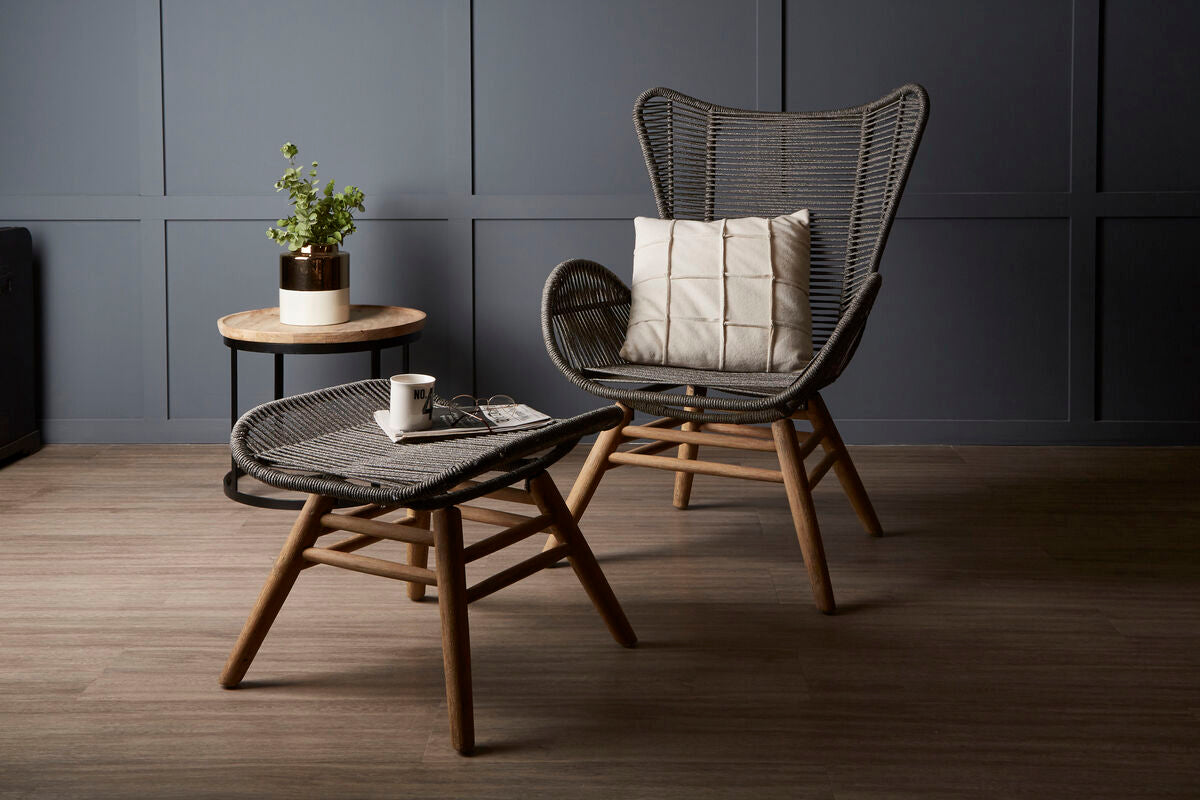 Sisal Grey Rope Lounge Chair and Footstool - PN Home