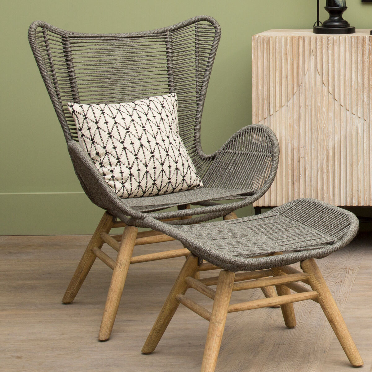 Sisal Grey Rope Lounge Chair and Footstool - PN Home