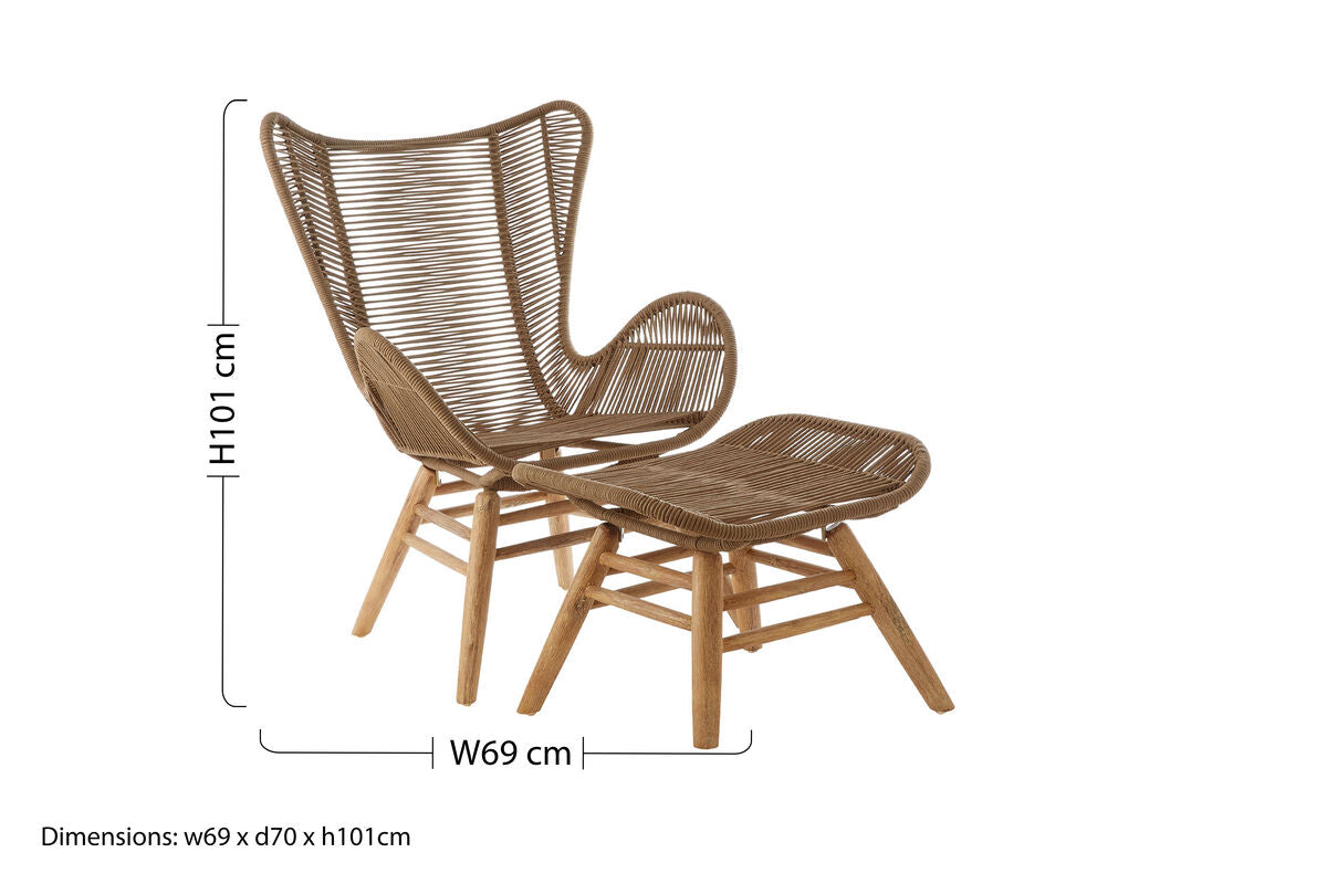 Sisal Latte Rope Lounge Chair And Footstool - PN Home