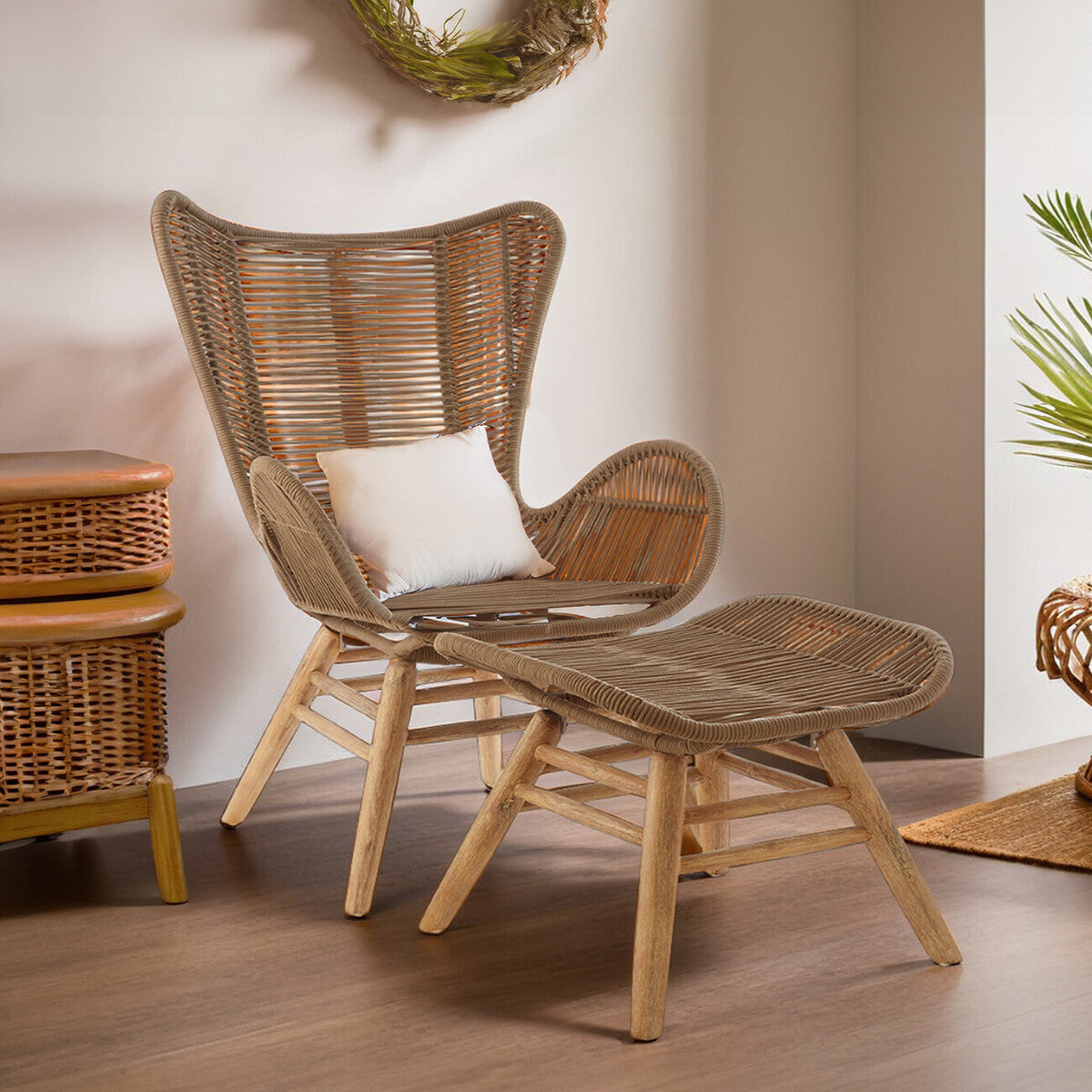 Sisal Latte Rope Lounge Chair And Footstool - PN Home