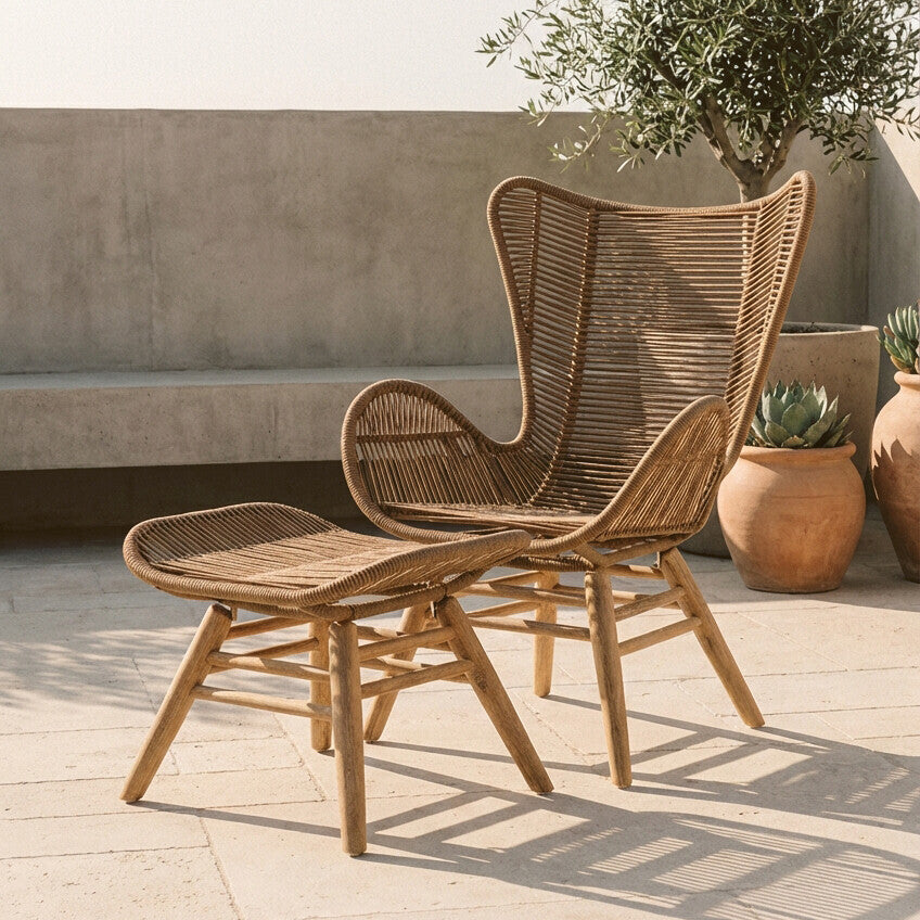 Sisal Latte Rope Lounge Chair And Footstool - PN Home