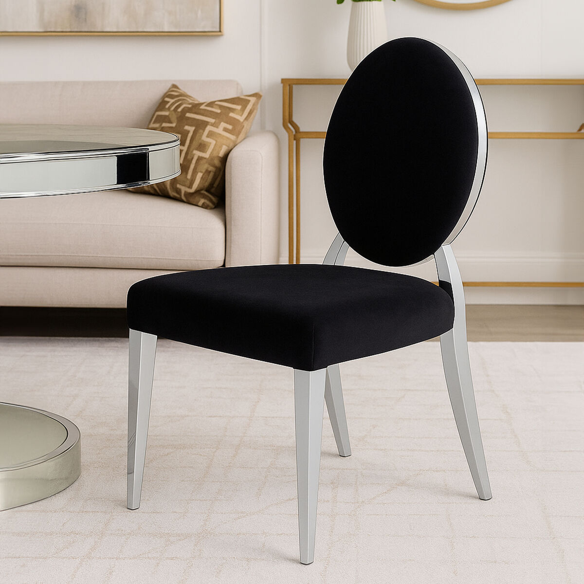 Yasmin Black Velvet And Silver Chair - PN Home