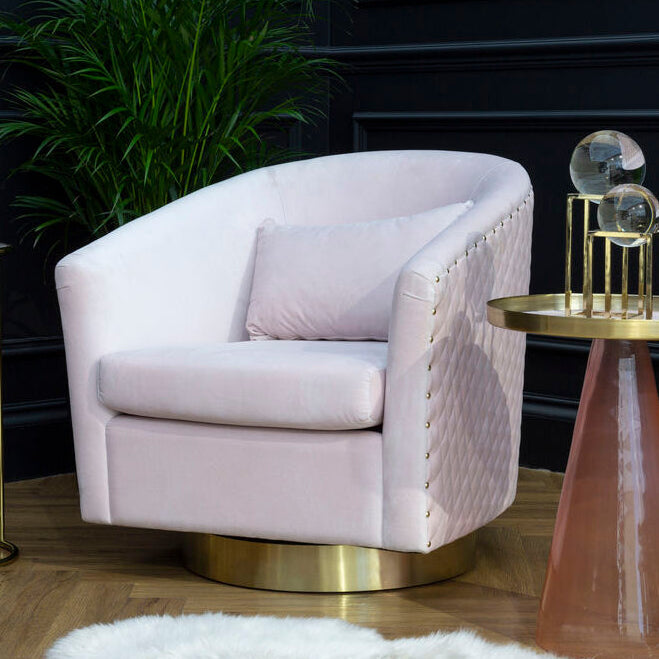 Plazoni Pink Velvet Swivel Chair with Gold Base - PN Home