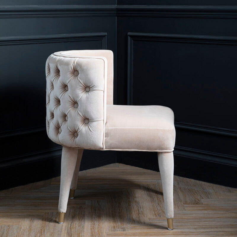 Villi Beige Velvet Tufted Curved Dining Chair - PN Home