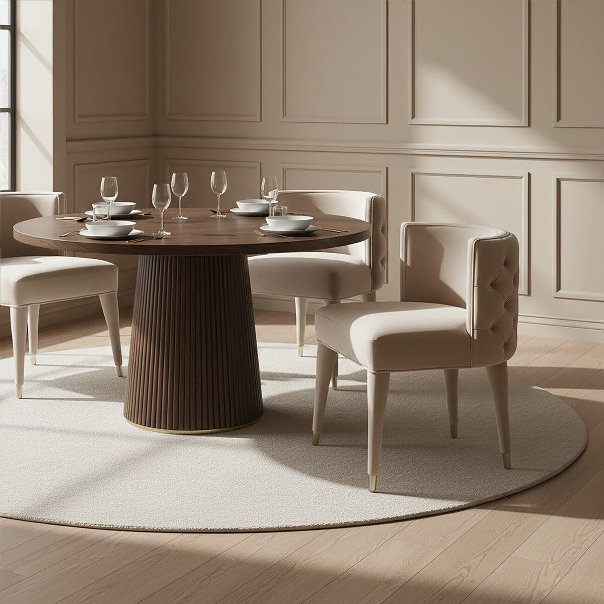 Villi Beige Velvet Tufted Curved Dining Chair - PN Home